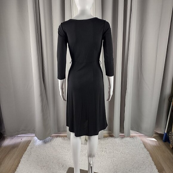 Ann Taylor Loft Women's Black Faux Wrap Surplice Neckline Midi Dress Size 0P - Picture 3 of 13